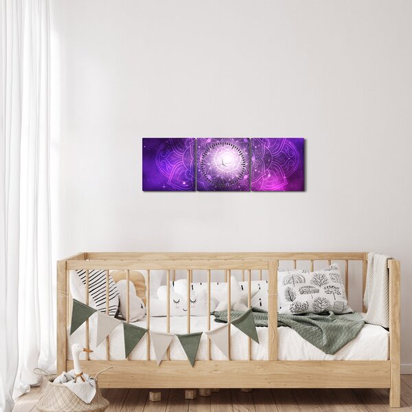 Slika ljubičaste apstrakcije (sa satom) (90x30 cm)
