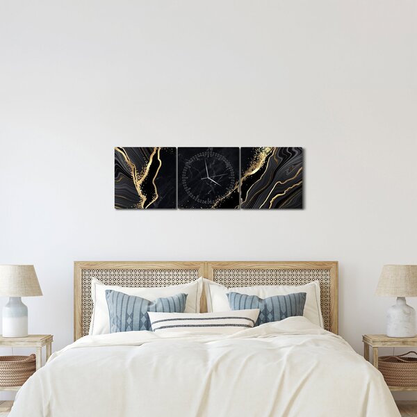 Slika zlatne apstrakcije (sa satom) (90x30 cm)