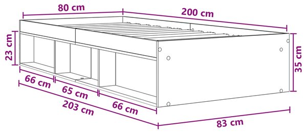 Okvir kreveta s pohranom s policom Dimljeni hrast 80 x 200 cm - Smeđa / 80 x 200 cm