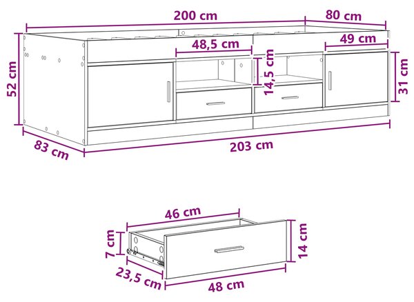 Okvir kreveta s pohranom s ladicama Crni hrast 80 x 200 cm - Crna / 80 x 200 cm