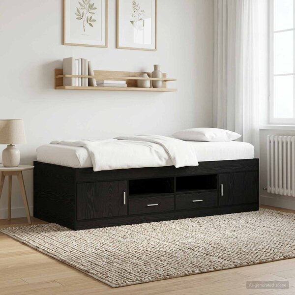 Okvir kreveta s pohranom s ladicama Crni hrast 80 x 200 cm - Crna / 80 x 200 cm