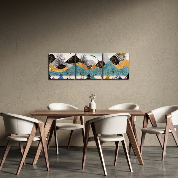Grafička slika s jelenima (sa satom) (90x30 cm)