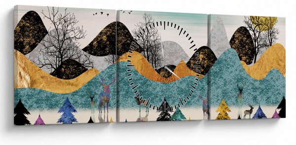 Grafička slika s jelenima (sa satom) (90x30 cm)