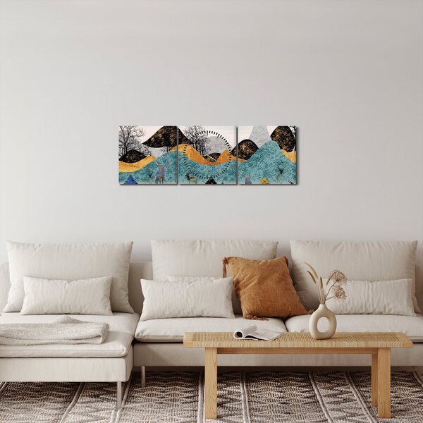 Grafička slika s jelenima (sa satom) (90x30 cm)