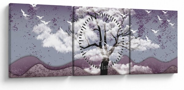 Slika - Stablo u oblacima (sa satom) (90x30 cm)