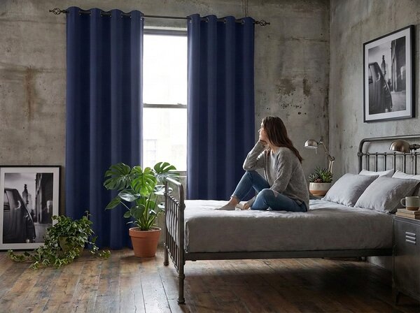 Zavjesa OXFORD LIGHT 140x250 cm, tamno plava Sistem za vješanje: Metalni prstenovi