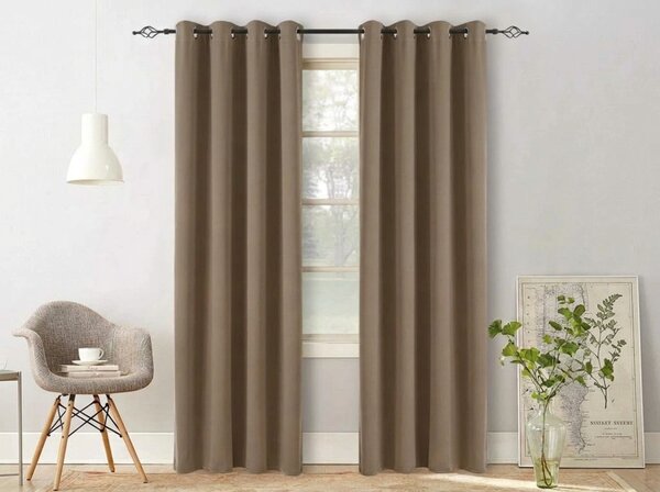 Bež zavjesa OXFORD 140x250 cm Sistem za vješanje: Metalni prstenovi