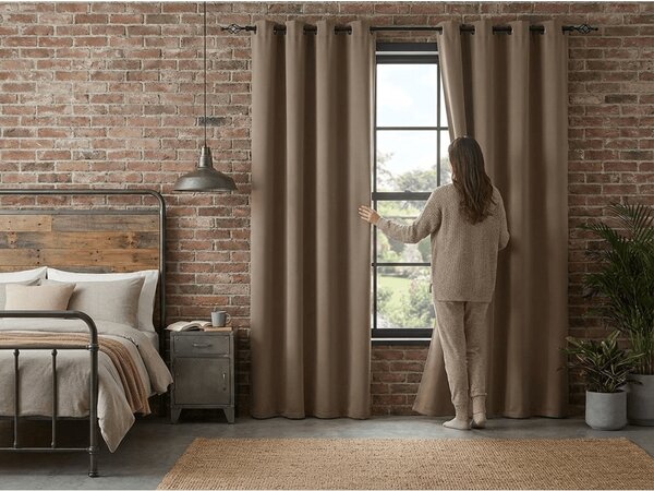 Bež zavjesa OXFORD 140x250 cm Sistem za vješanje: Metalni prstenovi