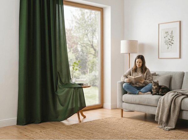 Zavjesa OXFORD LIGHT 140x250 cm, tamno zelena Sistem za vješanje: Traka za nabiranje