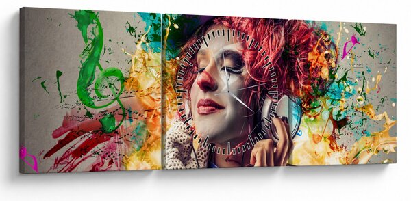 Slika - Umjetnica sa slušalicama (sa satom) (90x30 cm)