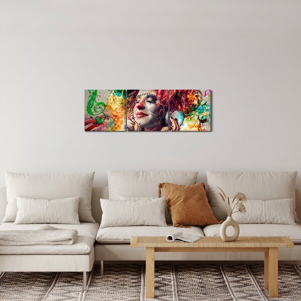 Slika - Umjetnica sa slušalicama (sa satom) (90x30 cm)
