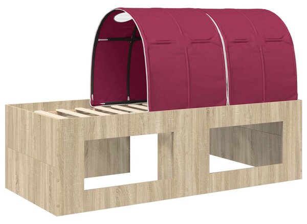 Krevet s tunelom 3 kom. Artisian hrast i crvena - Smeđa / 118,6 x 193,2 x 75,1 cm