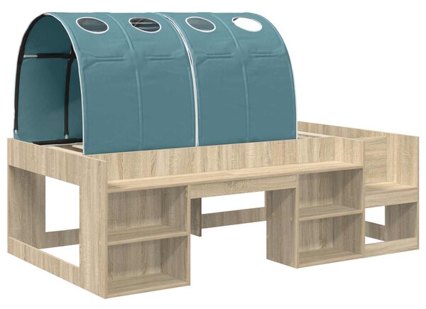 Krevet s Tunnels s policom 3 kom. Sonoma i Svijetlo Plava - Smeđa / 108,5 x 203,2 x 64,8 cm