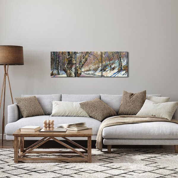 Slika naslikanog zimskog krajolika (sa satom) (90x30 cm)