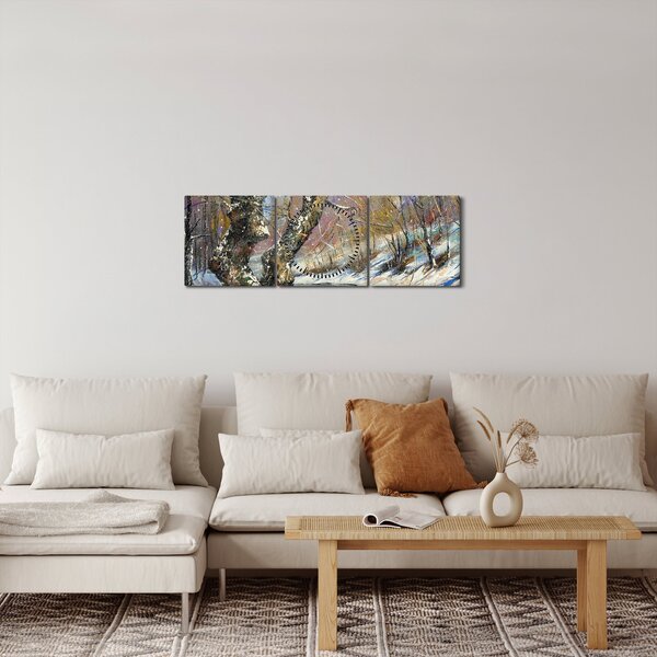 Slika naslikanog zimskog krajolika (sa satom) (90x30 cm)
