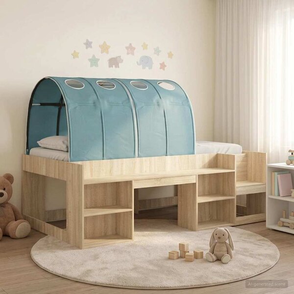 Krevet s Tunnels s policom 3 kom. Sonoma i Svijetlo Plava - Smeđa / 108,5 x 203,2 x 64,8 cm