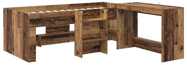 Krevet za djecu s visokim okvirom i stolom 2 kom. Staro drvo - Smeđa / 75 x 190 cm