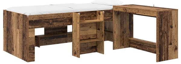 Krevet za djecu s visokim okvirom i stolom 2 kom. Staro drvo - Smeđa / 75 x 190 cm