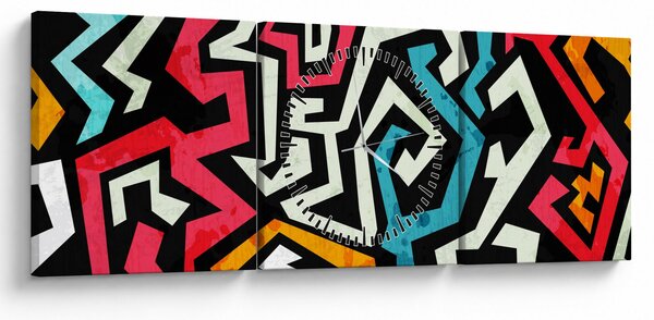 Slika grafičke apstrakcije (sa satom) (90x30 cm)