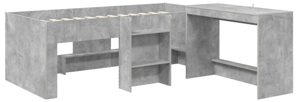 Krevet za djecu s visokim okvirom i stolom 2 kom. Betonska siva - Siva / 80 x 160 cm