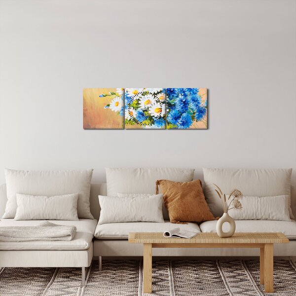 Naslikana slika cvijeća u vazi (sa satom) (90x30 cm)