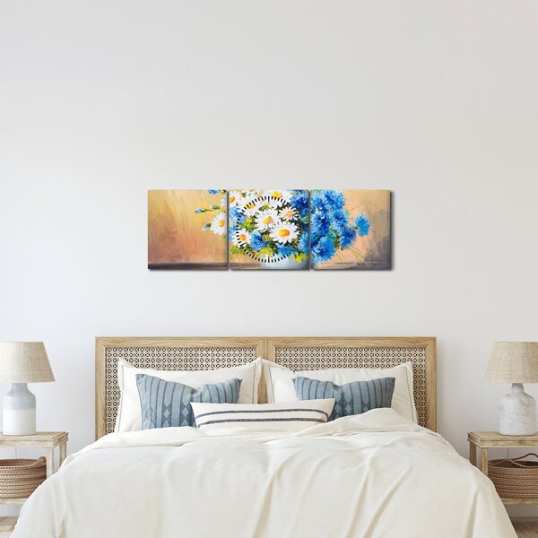 Naslikana slika cvijeća u vazi (sa satom) (90x30 cm)