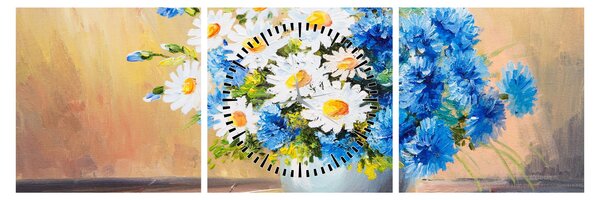 Naslikana slika cvijeća u vazi (sa satom) (90x30 cm)