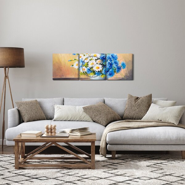 Naslikana slika cvijeća u vazi (sa satom) (90x30 cm)