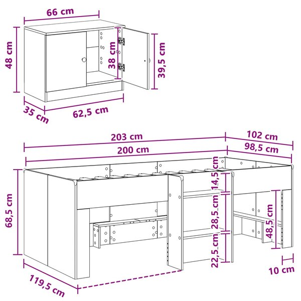 Okvir kreveta potkrovlja s ormarom 3 kom. Betonska siva - Siva / 98.5 x 200 cm