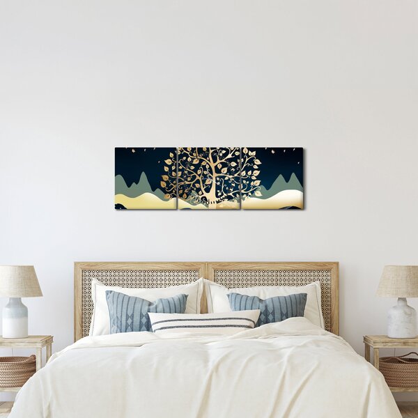 Slika zlatnog stabla (sa satom) (90x30 cm)