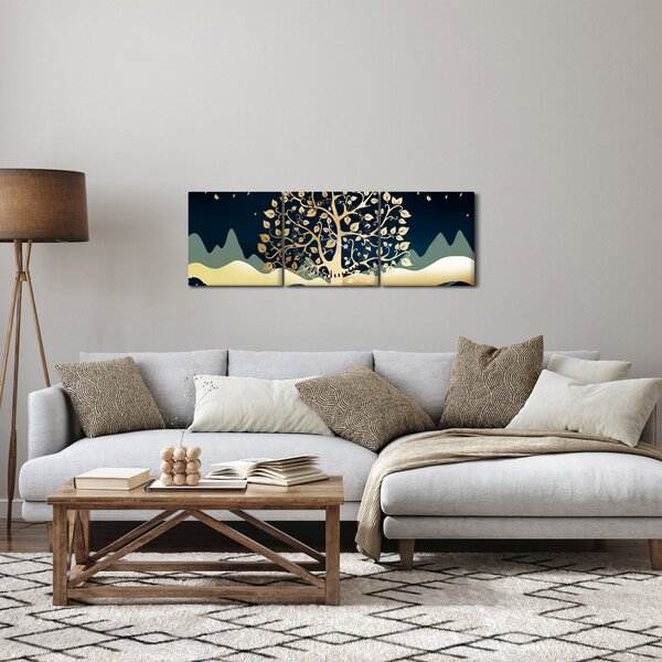 Slika zlatnog stabla (sa satom) (90x30 cm)