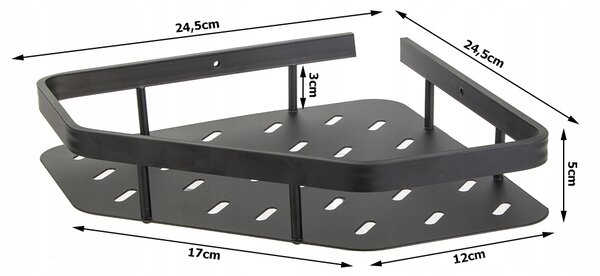 Kutna kupaonska aluminijska polica za tuš kabinu 25 cm crna