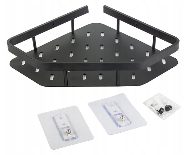 Kutna kupaonska aluminijska polica za tuš kabinu 25 cm crna