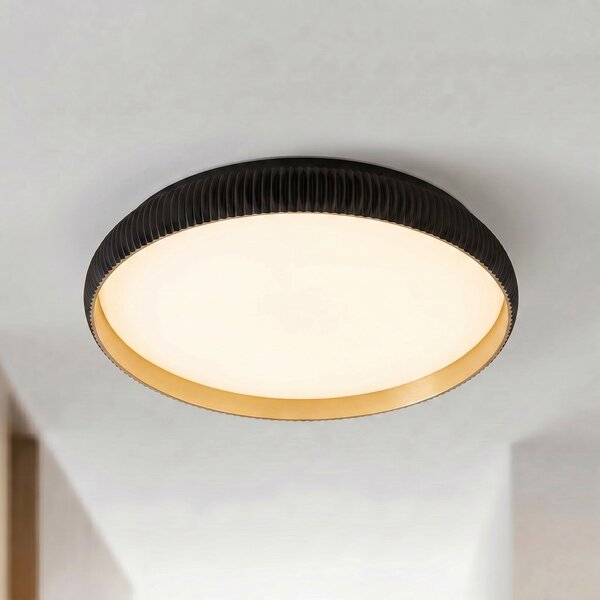 Lindby Jovian LED stropna svjetiljka, crna, Ø 40 cm, CCT, prigušiva, prigušiva, Crno, Dnevni boravak/blagovaonica, Plastika