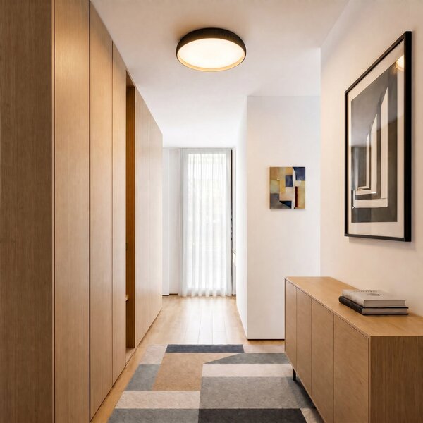 Lindby Jovian LED stropna svjetiljka, crna, Ø 40 cm, CCT, prigušiva, prigušiva, Crno, Dnevni boravak/blagovaonica, Plastika