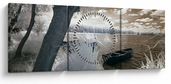 Slika čamca na jezeru (sa satom) (90x30 cm)