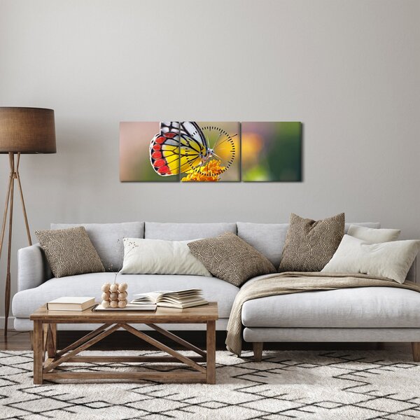Slika - Leptir na cvijetu (sa satom) (90x30 cm)
