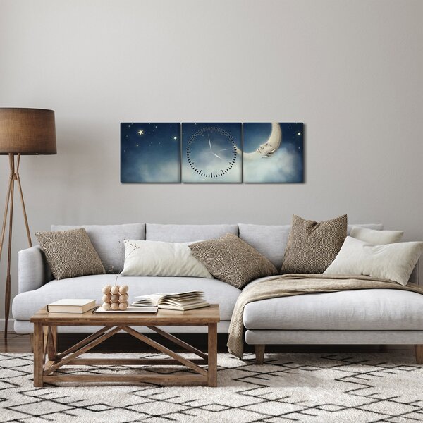 Slika - Mjesec sa zvijezdama (sa satom) (90x30 cm)
