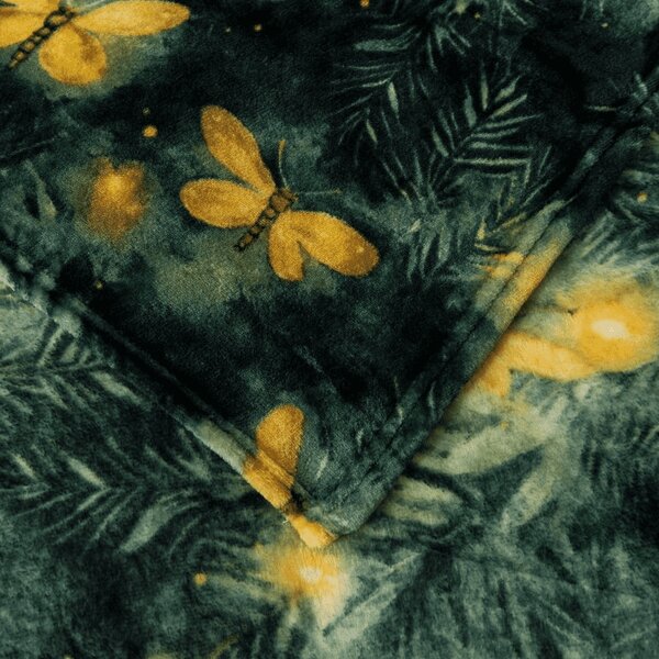 Mikropliš deka YELLOW BUTTERFLY, tamno zelena Dimenzije: 160 x 200 cm