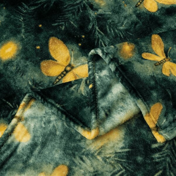 Mikropliš deka YELLOW BUTTERFLY, tamno zelena Dimenzije: 160 x 200 cm