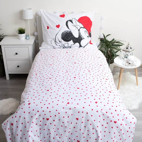 Dječja pamučna posteljina MICKEY & MINNIE LOVE bijela Dimenzije posteljine: 70 x 90 cm | 140 x 200 cm