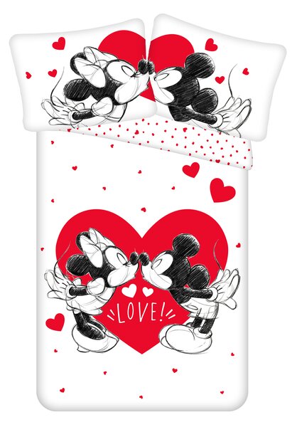 Dječja pamučna posteljina MICKEY & MINNIE LOVE bijela Dimenzije posteljine: 70 x 90 cm | 140 x 200 cm