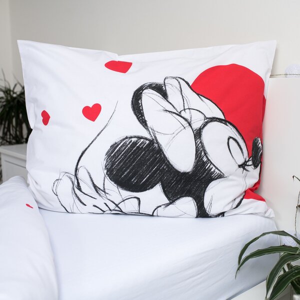 Dječja pamučna posteljina MICKEY & MINNIE LOVE bijela Dimenzije posteljine: 70 x 90 cm | 140 x 200 cm