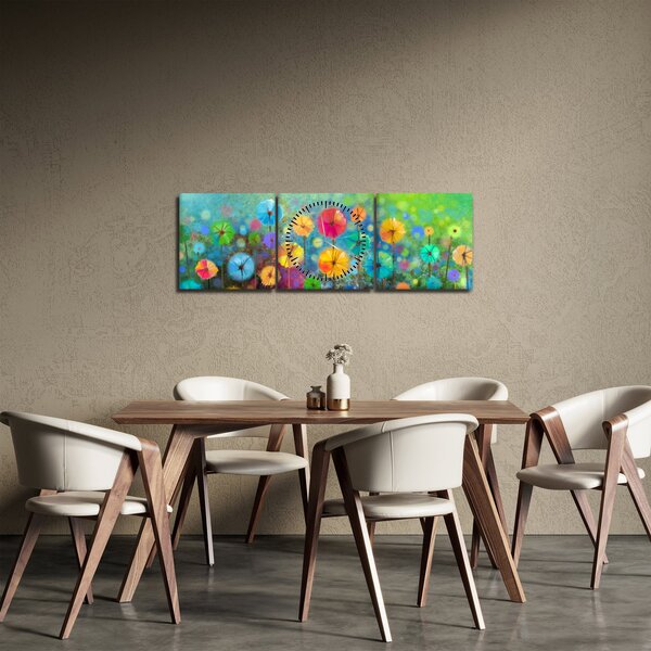 Slika - Apstraktno cvijeće (sa satom) (90x30 cm)