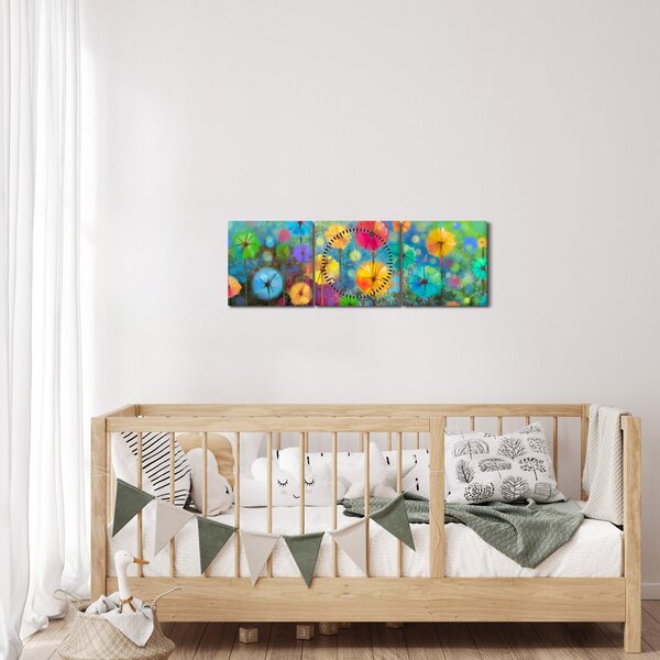 Slika - Apstraktno cvijeće (sa satom) (90x30 cm)
