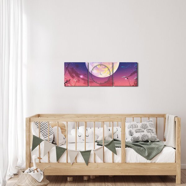 Slika - Žena i pas na mjesečini (sa satom) (90x30 cm)