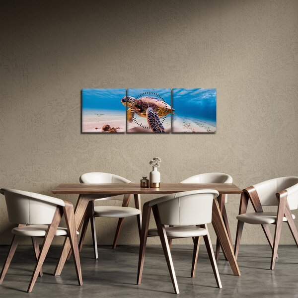 Slika - Kornjača u oceanu (sa satom) (90x30 cm)