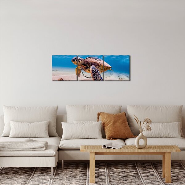Slika - Kornjača u oceanu (sa satom) (90x30 cm)