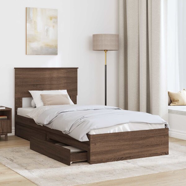 Krevet s od storage Smeđi hrast 75 x 190 cm Konstruirano drvo - Smeđa / 75 x 190 cm