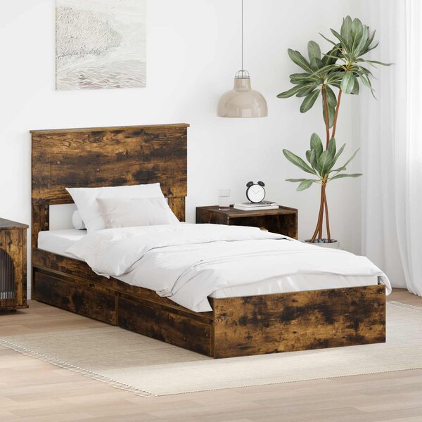 Krevet s od storage s uzglavljem Dimljeni hrast 75 x 190 cm - Smeđa / 75 x 190 cm